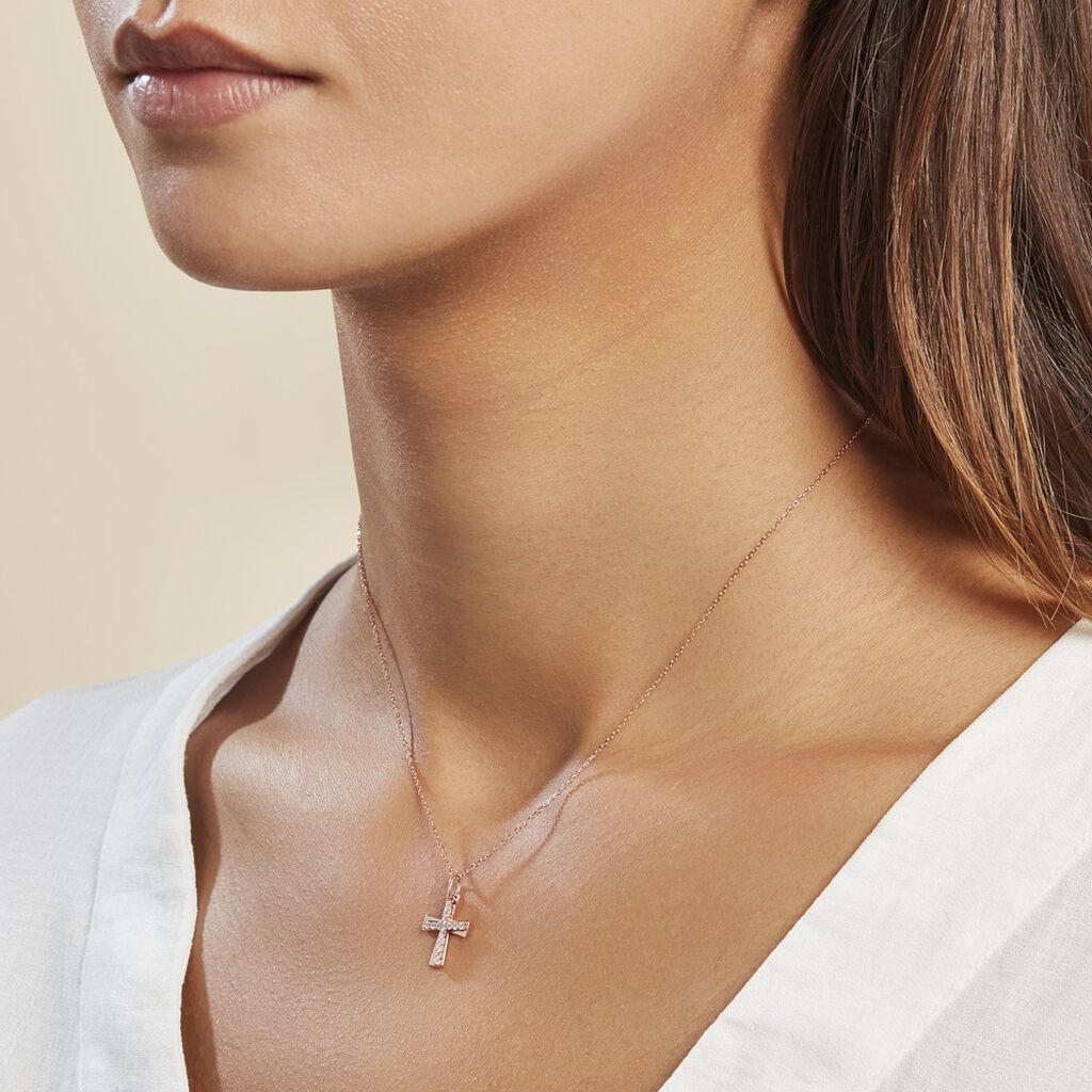 Pendentif Canice Croix Or Rose Oxyde De Zirconium