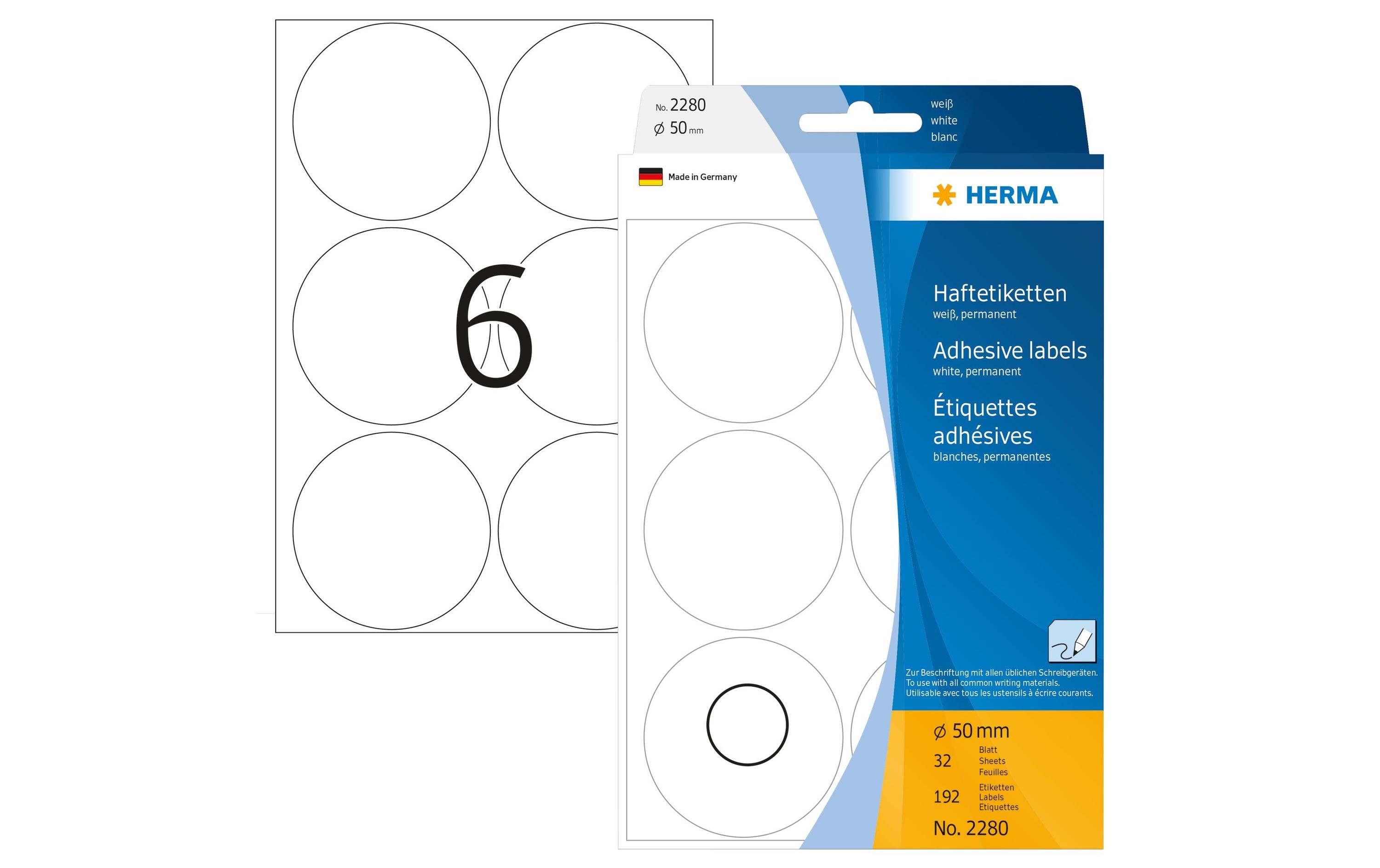 Vielzweck-Etiketten 2280 Weiss Ø 50 mm, 32 BlattSelbstklebende Markierungspunkte