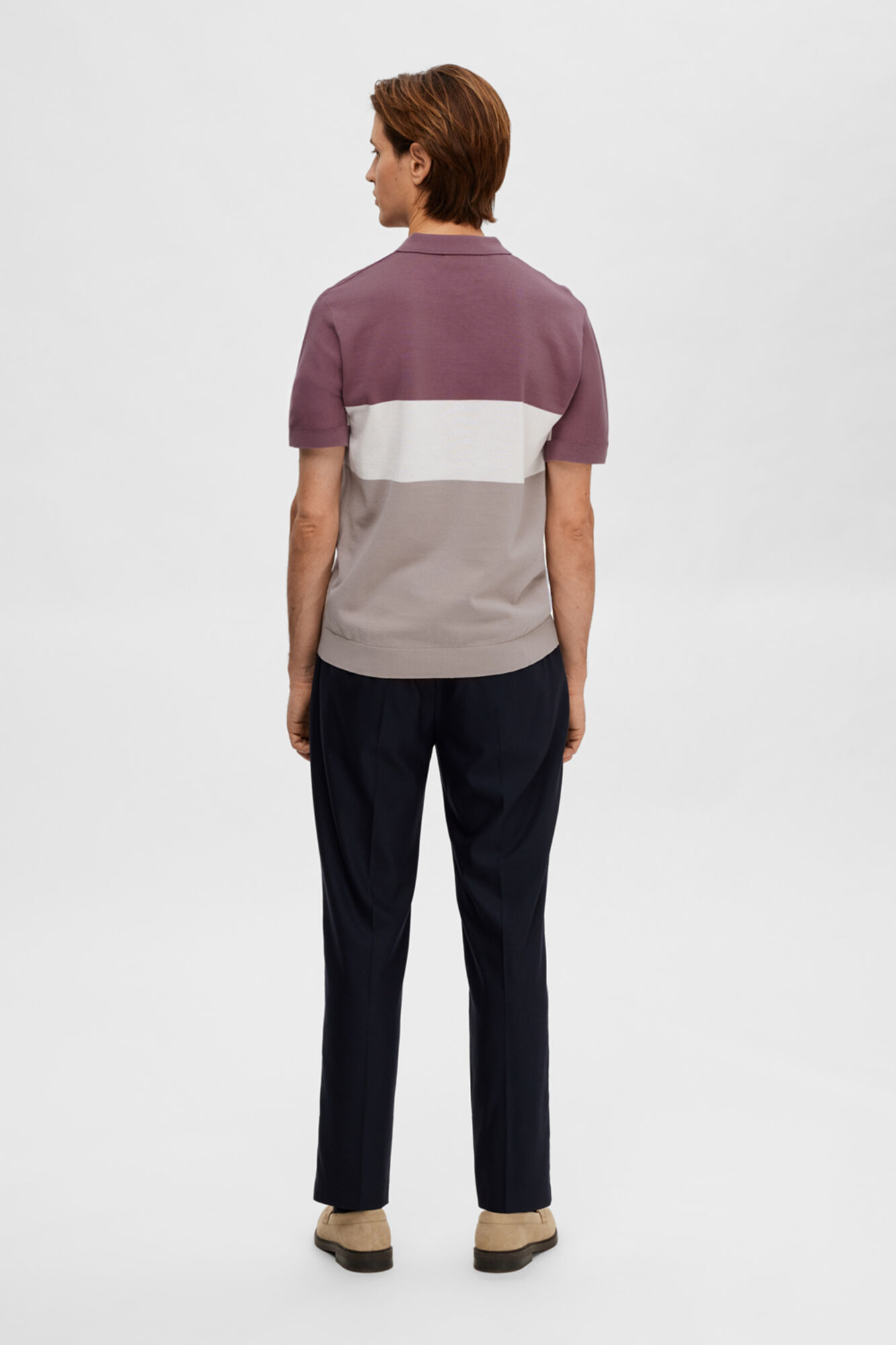 Camisa polo de manga curta em malha de algodão orgânico. - Lilás