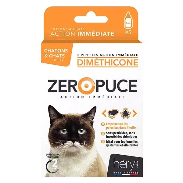 Tratamento antipulgas para gatos com dimeticona Héry Spot-On 5x1