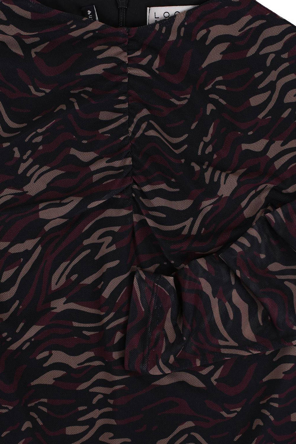 LOOXS top met camouflageprint en mesh zwart/wijnrood