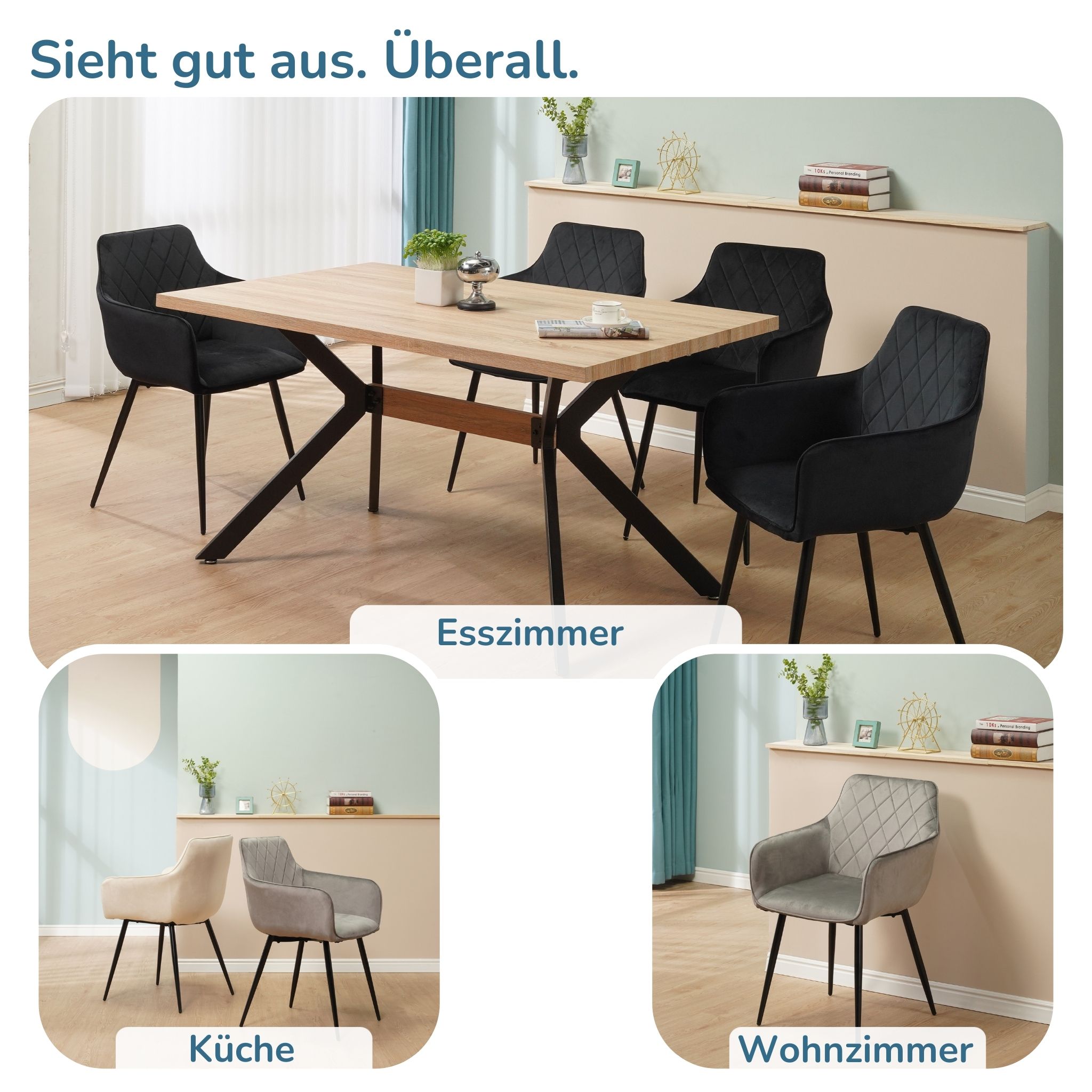 ALBATROS Esszimmerstühle 2er Set SALO, Grau - Modern und Stilvoll, bequemer Polsterstuhl - Eleganter Küchenstuhl, Stuhl Esszimmer oder Esstisch Stuhl im Retro-Look