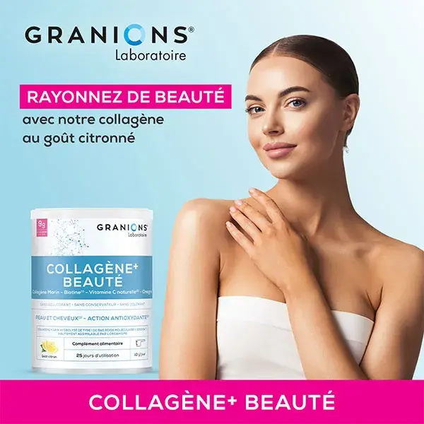 Granions Beauty Colágeno Marinho, Ácido Hialurônico, Vitamina C, Sabor Limão, 250g