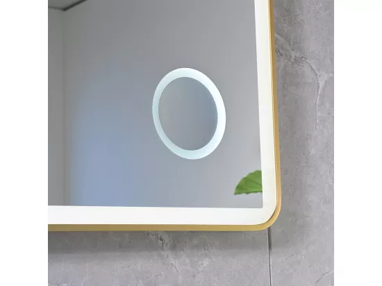 Miroir salle de bain LED 120x60cm anti buée avec cadre en aluminium doré et loupe x3 LB-4685G