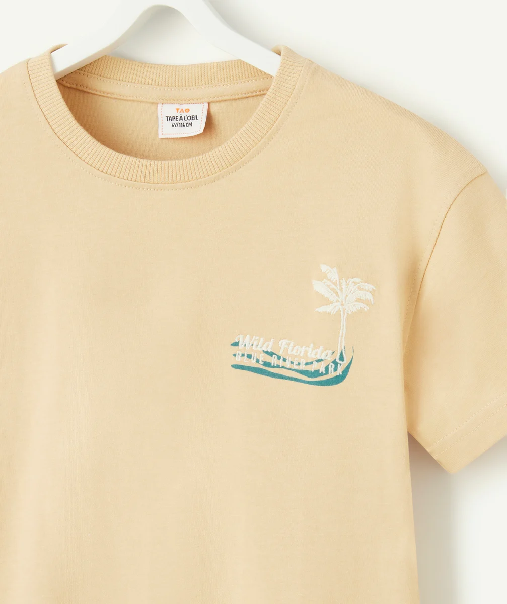t-shirt bébé garçon en coton bio beige avec palmiers et messages florida