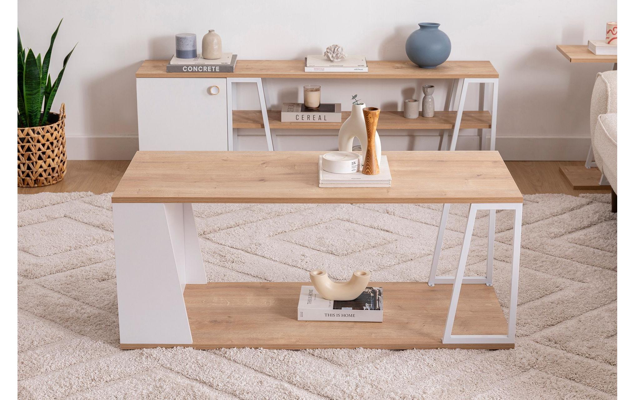 Couchtisch Lissa 120 x 48.6 cm, Braun/Weiss<br>Sofatisch