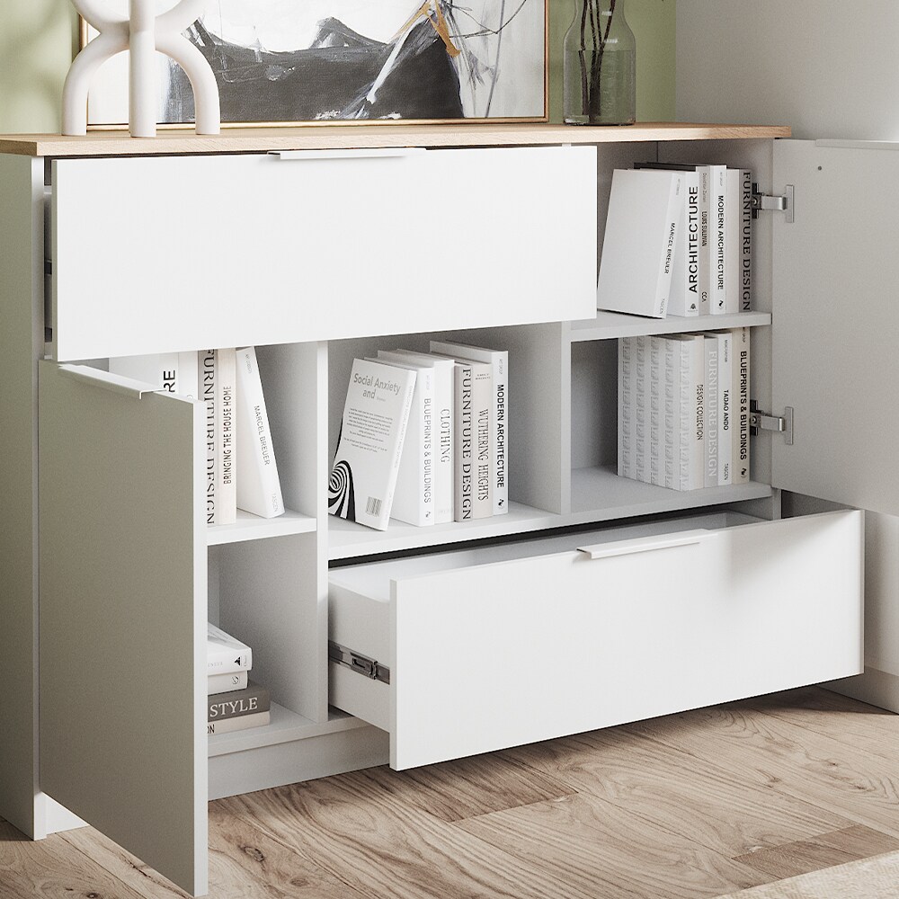 Vicco Sideboard Betti Weiß Sonoma 120 x 84 cm 2 Türen 2 Schubladen 1 Fach