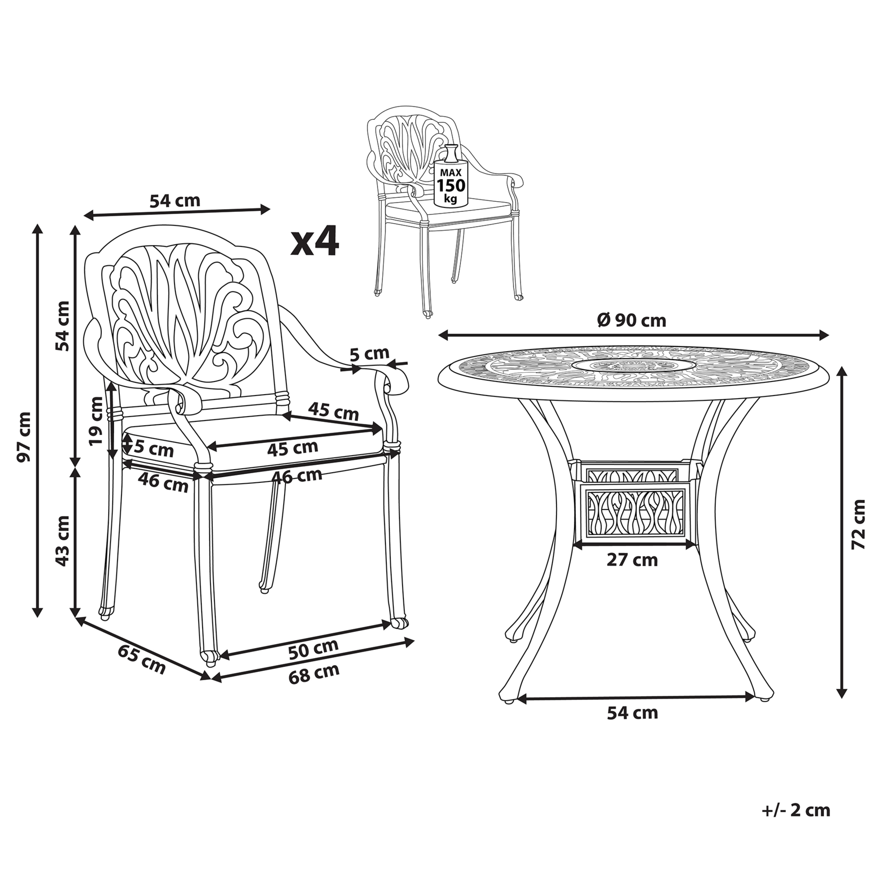 Beliani - ANCONA  - Tuinset voor 4 - Zwart - Aluminium