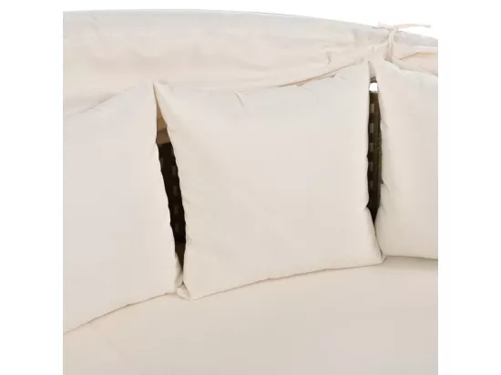 Ensemble de salon de jardin rond - Canapé lounge en PE rotin avec auvent réglable - 4 places et 1 table basse - Beige