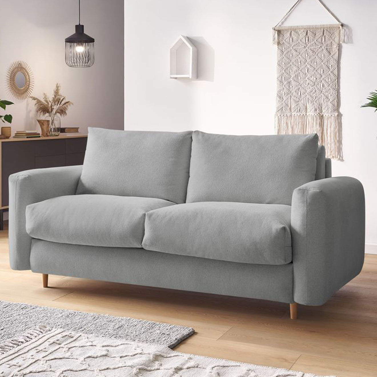 Bobochic Canapé droit cocoone convertible express  gris clair - 200x105x98 cm