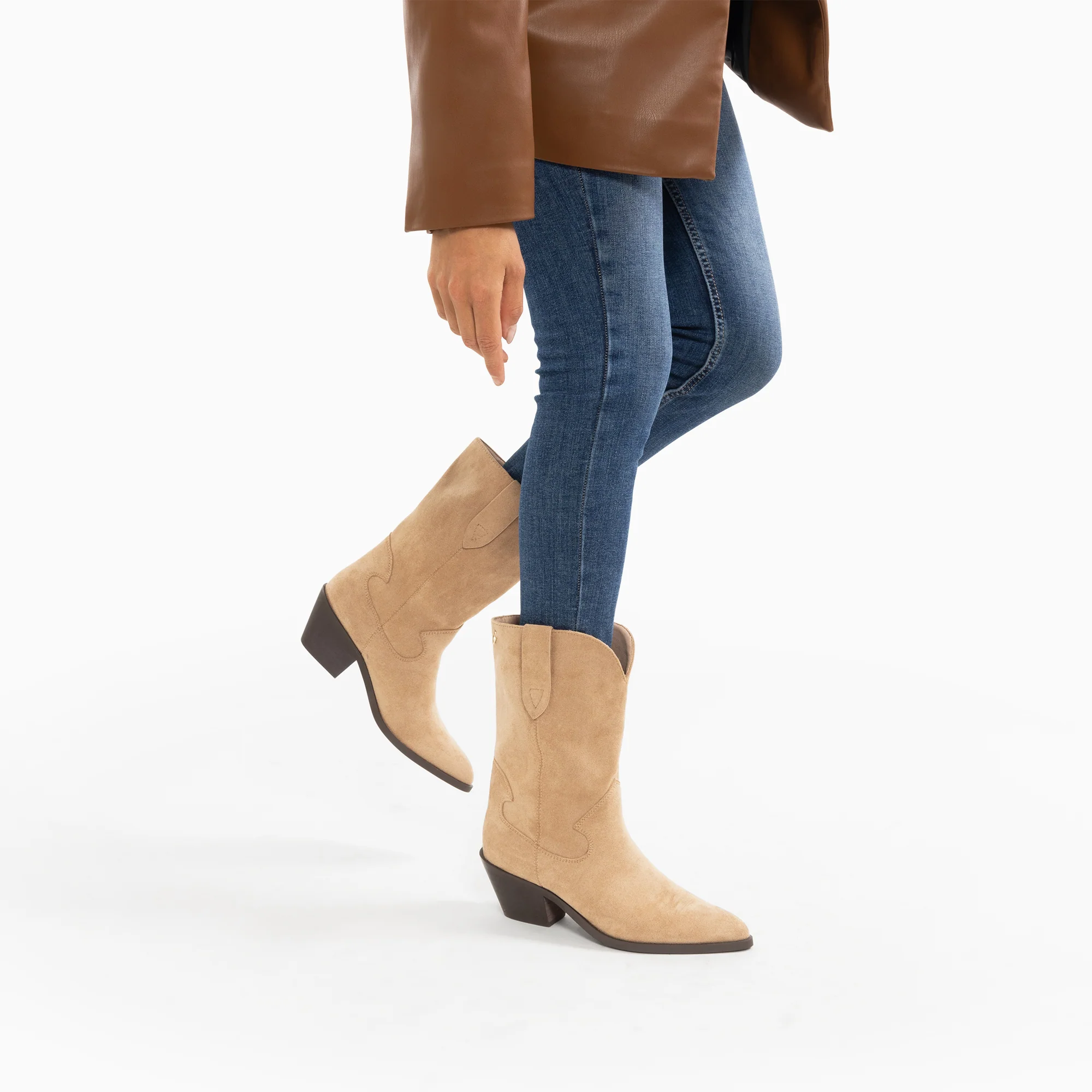 Bottines-Bottines santiags Beverly beiges mi-mollet