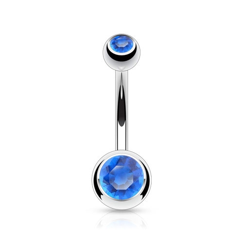 (10mm) Barbell 316L Chirurgenstahl Bauchnabelpiercing mit Gewindeverschluss Strass Kugeln - Silber / Dunkelblau