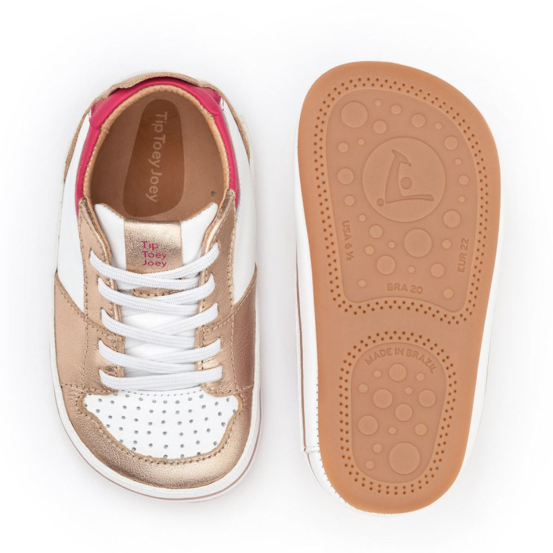 Tip Toey Joey Tip Toey Joey Primeiros Sneakers Ollie White Metalic Salmon Pitaya