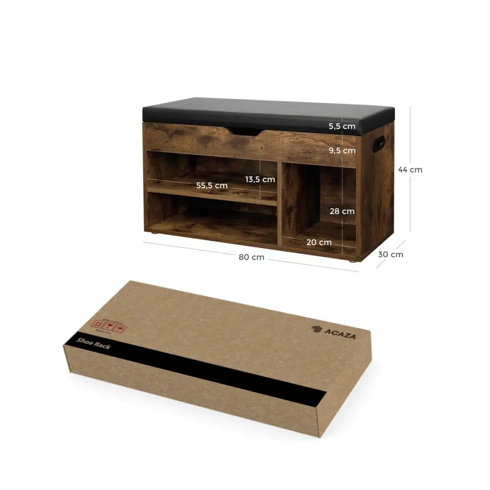 Schoenenrek met zitbank - schoenenkast - schoenenbank met kussen - bruin