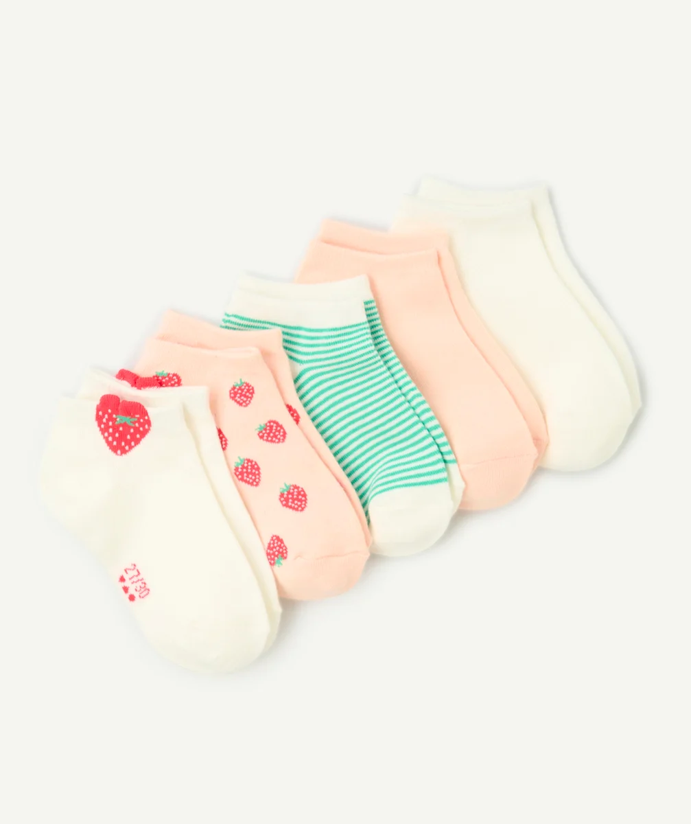 lot de 5 socquettes fille rose blanc et vert thème fraises