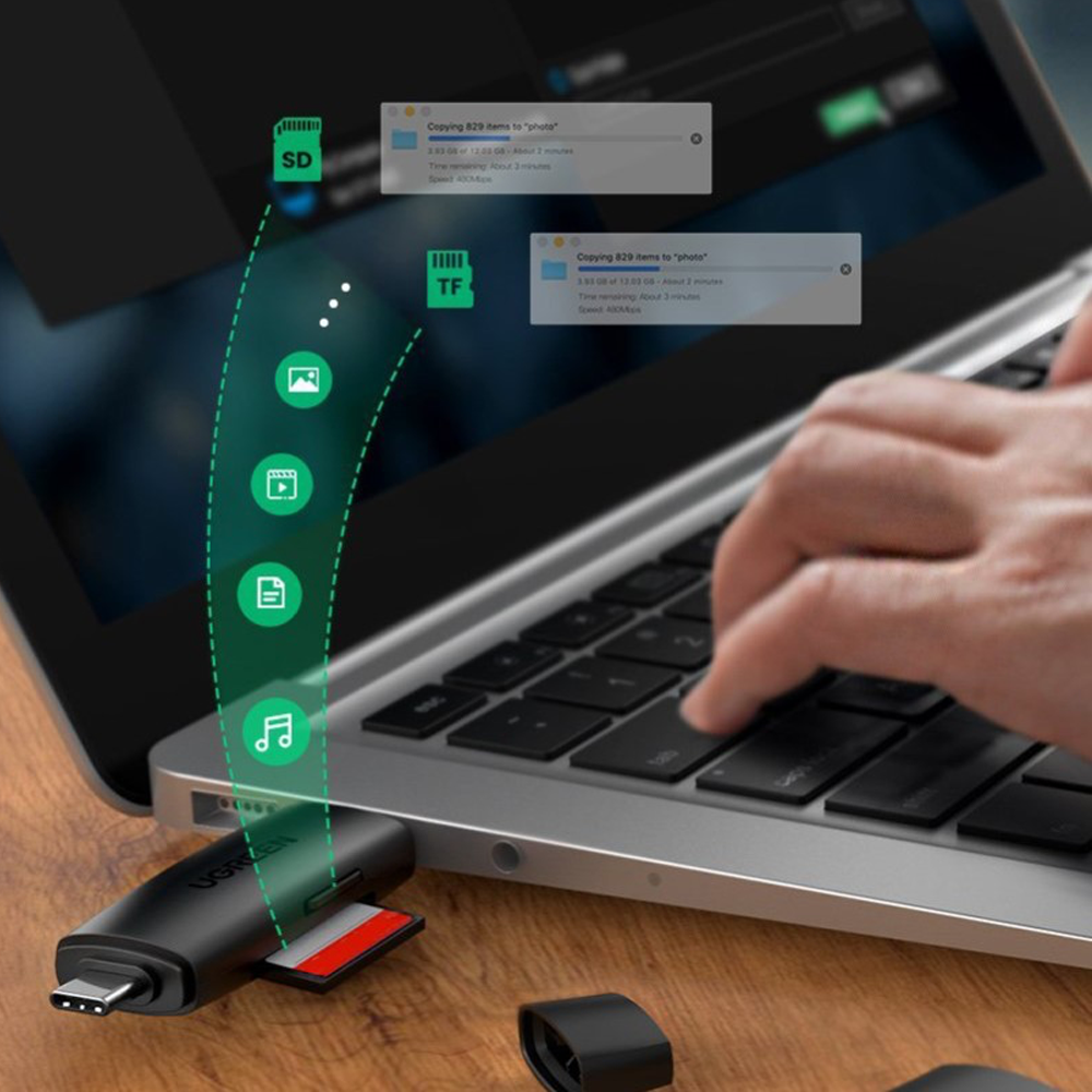 2in1 OTG USB C / USB 3.0 Alu Kartenlesegerät Card Reader für SD und Micro SD Speicherkarten - Grau