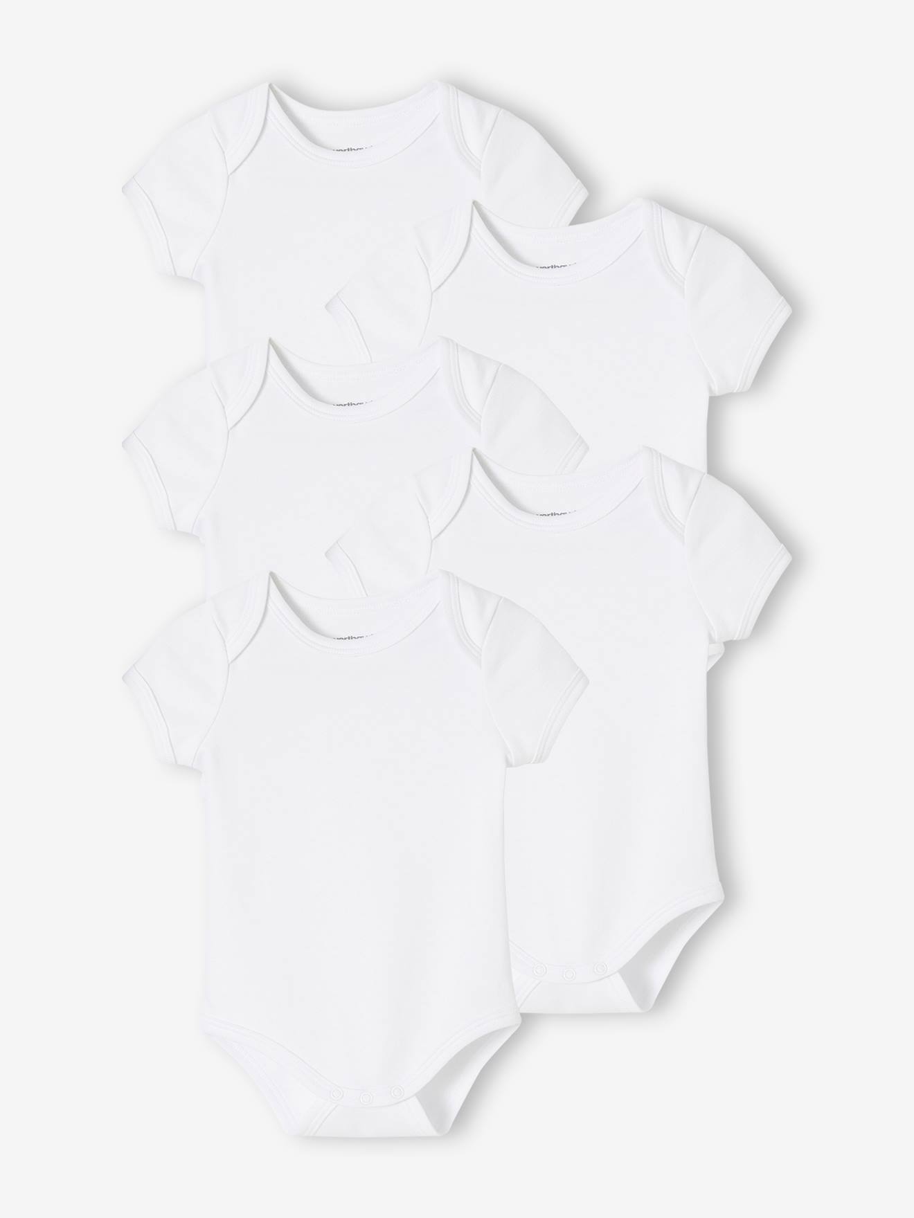 Pacote com 5 bodies de malha interlock de manga curta com abertura americana, branco claro, bicolor/multicolorido para bebês.