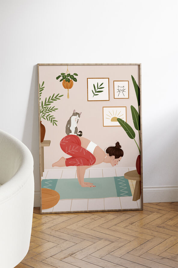 Poster & Frame Petra Holikova - Cat Yoga Flerfarvet