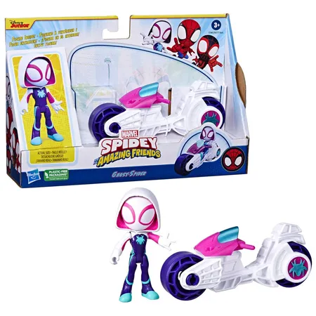 Hasbro Marvel Spidey and His Amazing Friends Figur mit Motorrad, 1 Packung, 4-fach sortiert
