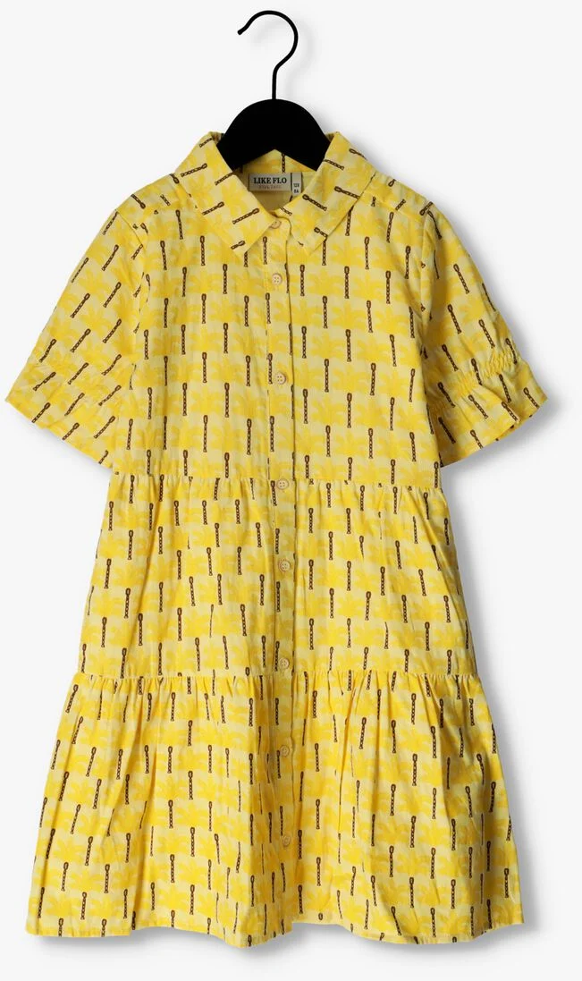 LIKE FLO gele like flo mini jurk aop woven dress with collar