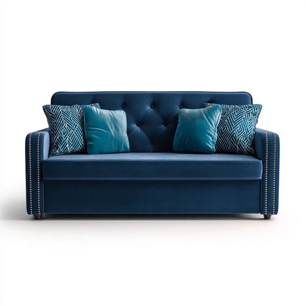 2-Sitzer-Sofa Samt 180x90x80 cm – Dunkelblau – Klassisches Design