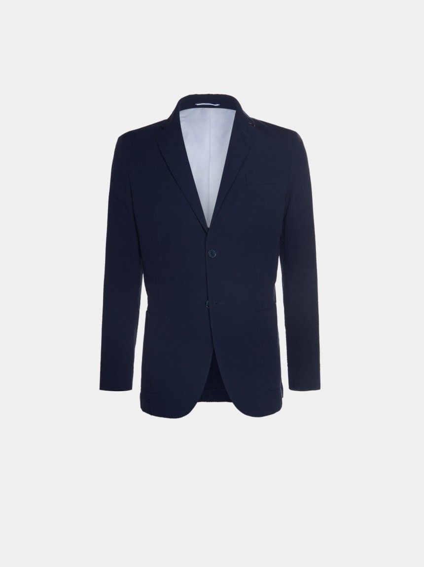 Blazer slim fit com textura de riscas seersucker