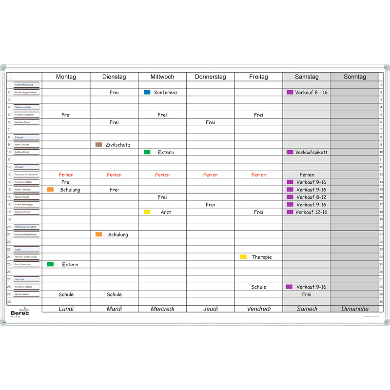 Berec Design Wochenplaner B326, 60 x 90 cm, emailliert
