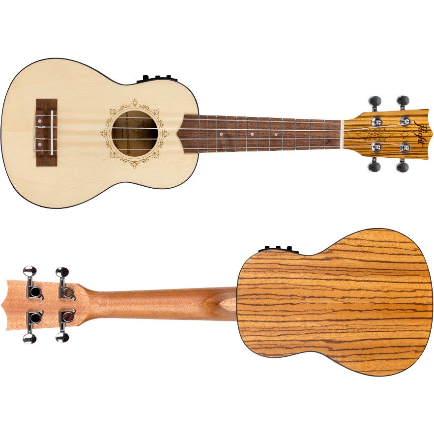 Flight Designer Series DUS320 CEQ SP/ZEB elektrisch-akoestische sopraan ukelele met gigbag