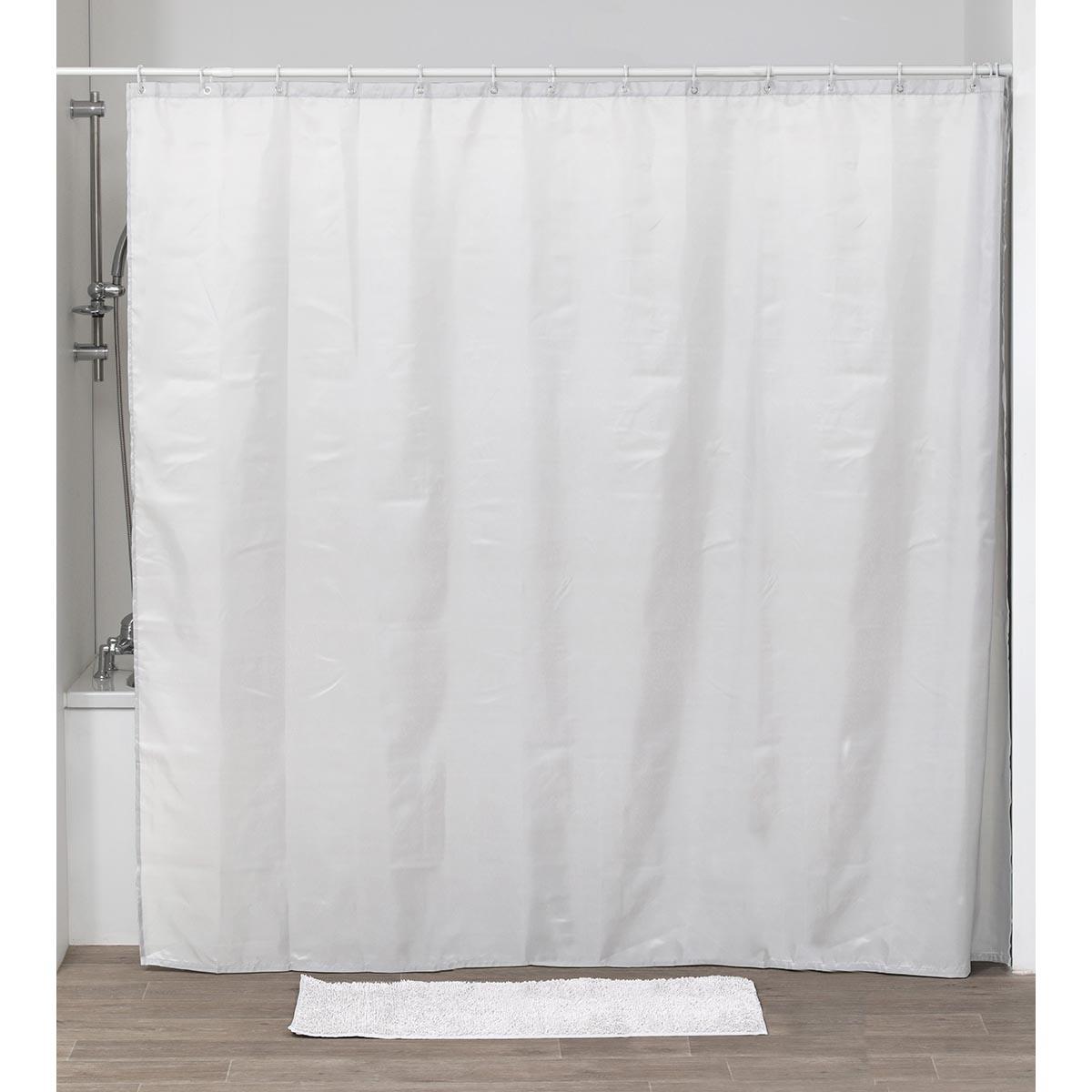 RIDEAU DE DOUCHE 240X200CM ANNEAUX BLANC