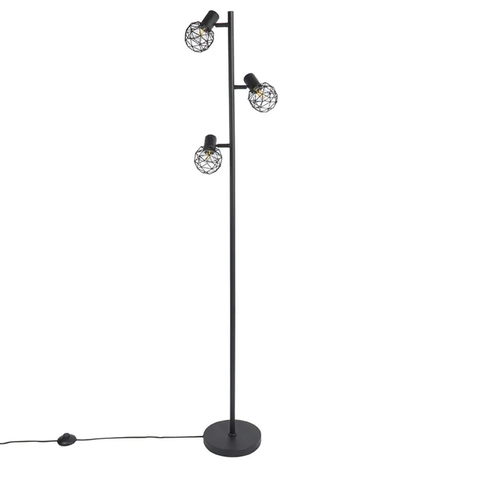 QAZQA Design vloerlamp zwart 3-lichts verstelbaar - Mesh - Zwart
