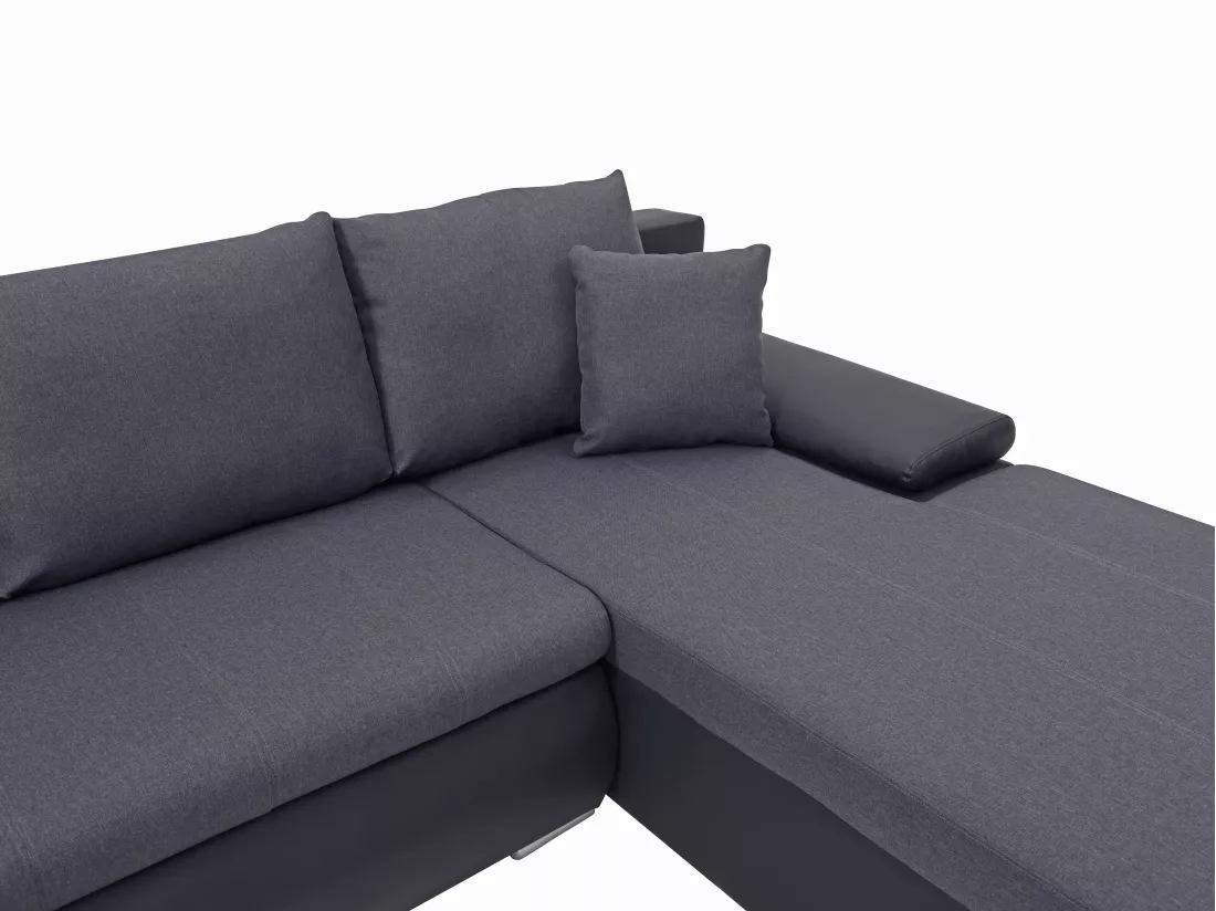 Canapé d'angle droit panoramique convertible en simili et tissu noir et gris anthracite DAKOTA II