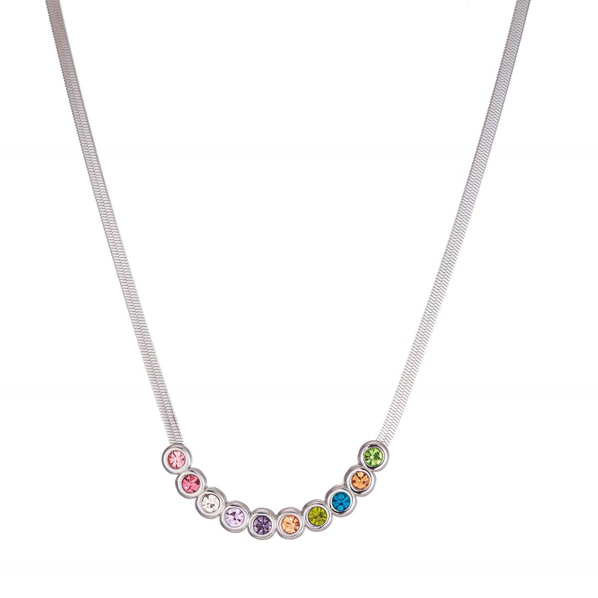 Collier acier zircons multicolores