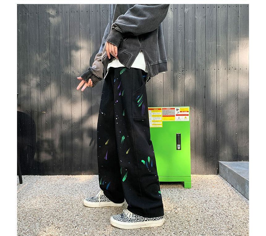 POSI - Mid Rise Splatter Loose-Fit Jeans