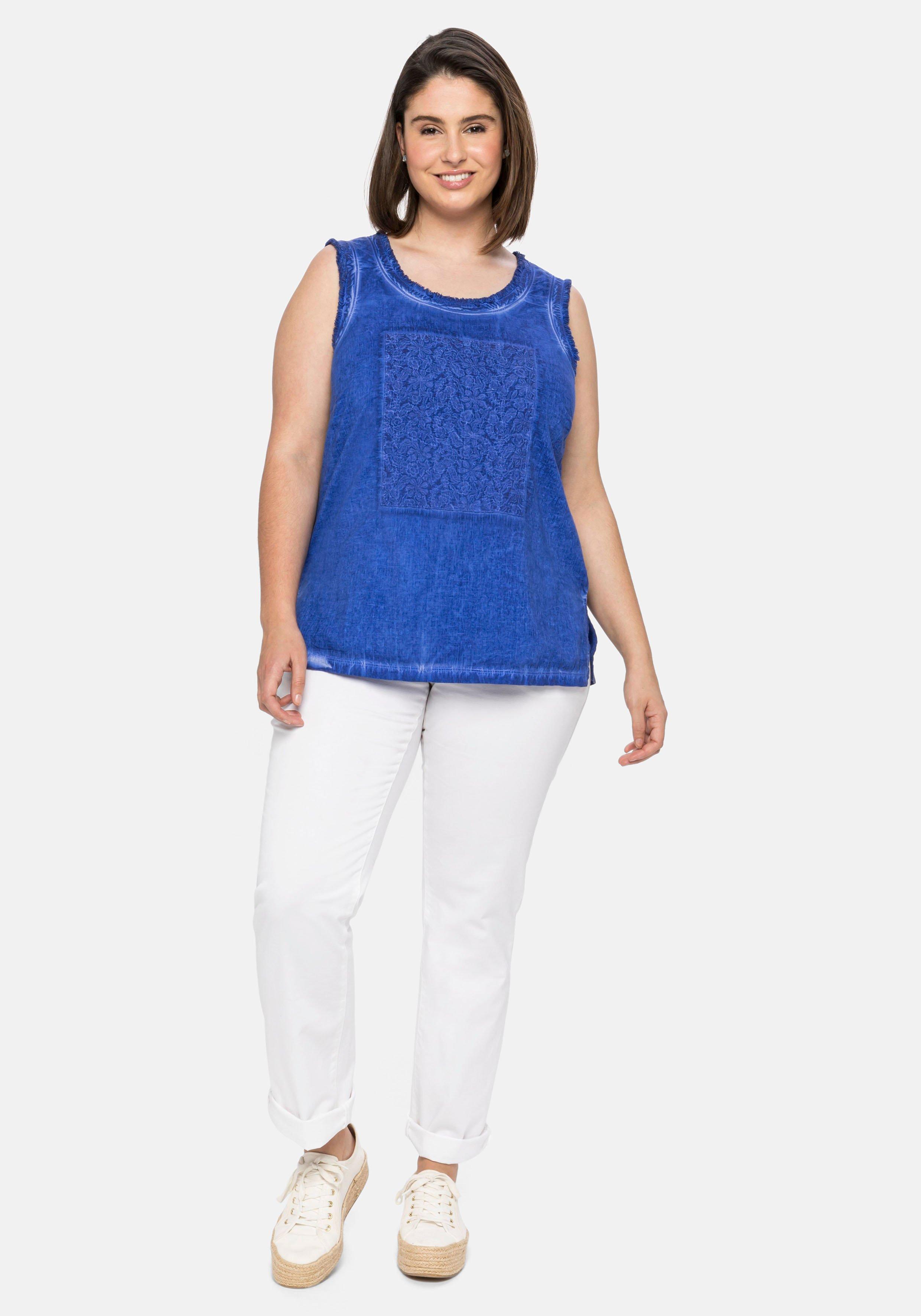Tanktop mit Stickerei vorn, im gewaschenen Look