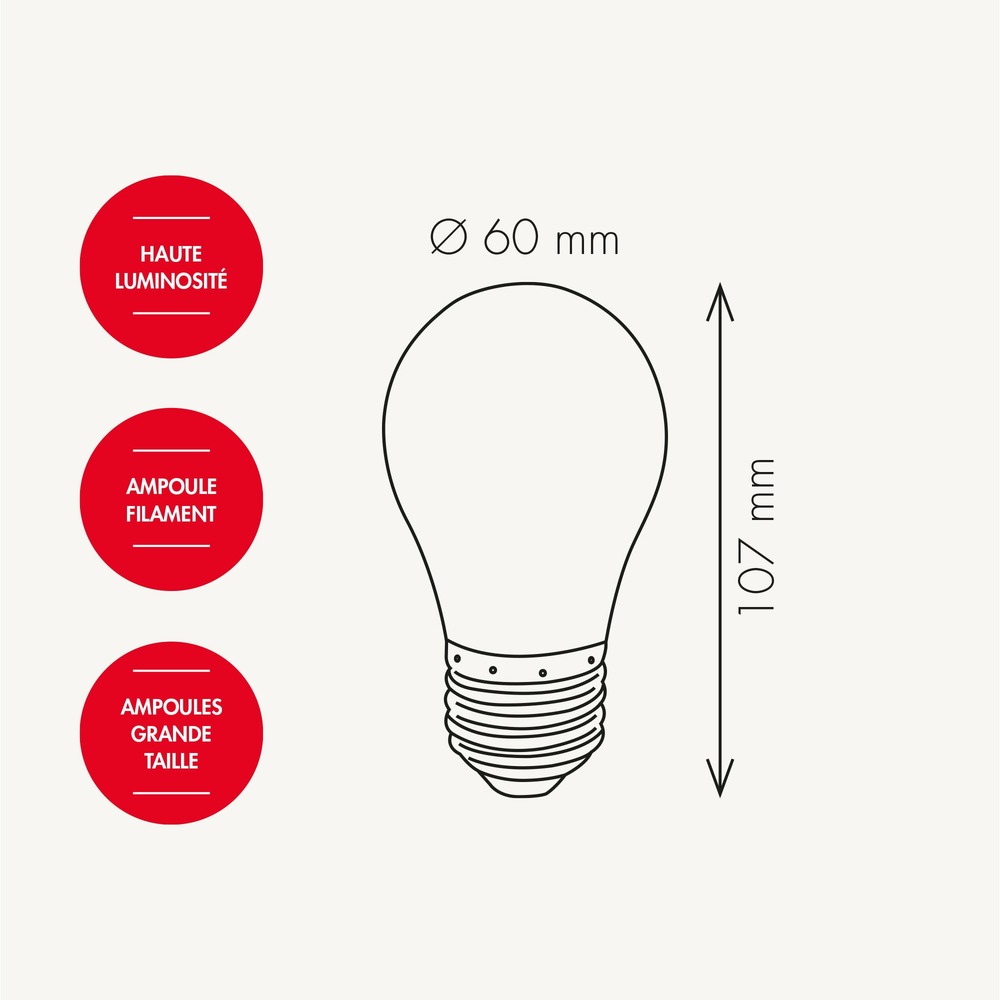 Pack de 5 ampoules e27 led blanc chaud - type guinguette a60 - 2w - chromex