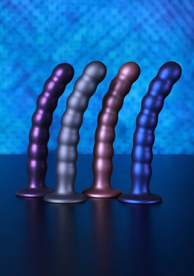 Ouch! Beaded Siliconen G-Spot dildo - 16,5 cm - metallic paars