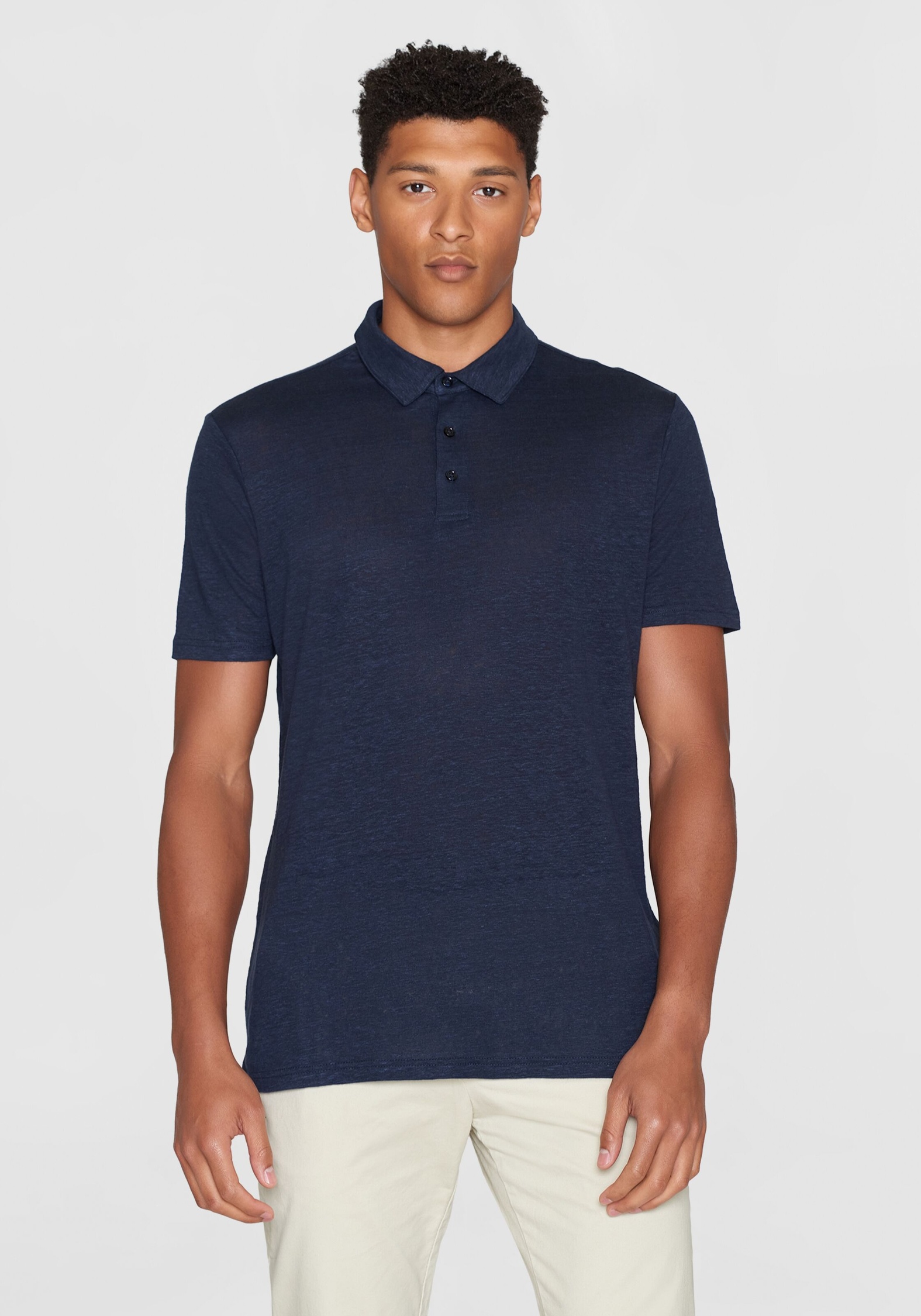 Knowledge Cotton Apparel Leinen Poloshirt Total Eclipse