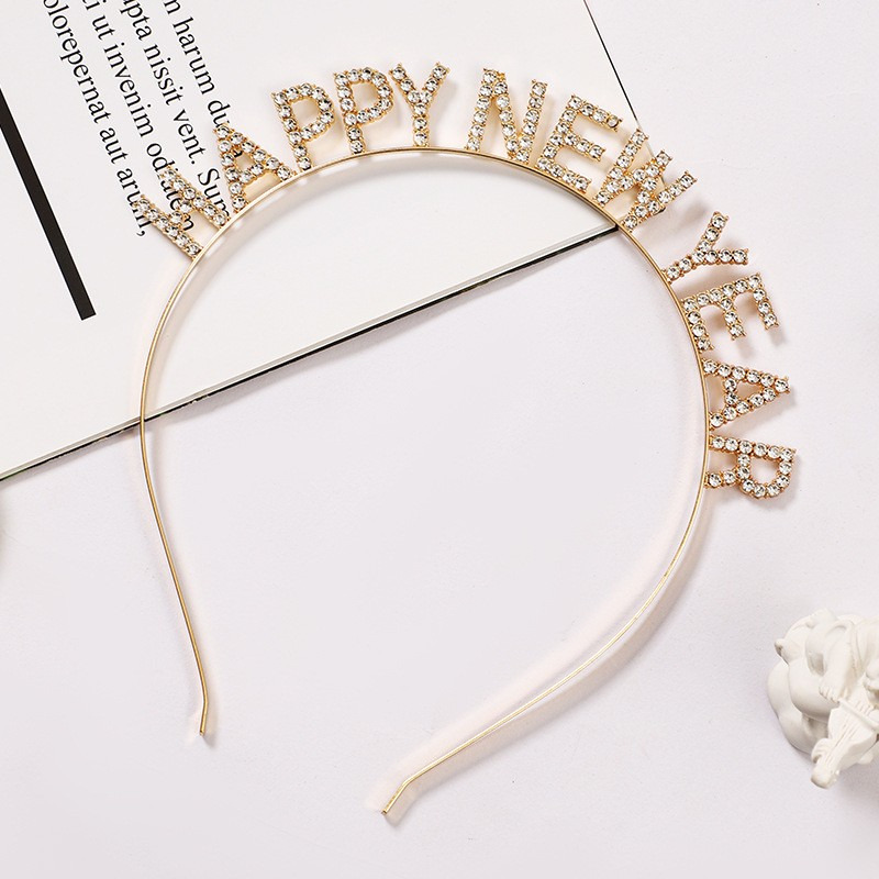 Happy New Year Haarreif Silvester Party Accessoire Glitzer Haar Schmuck - Gold