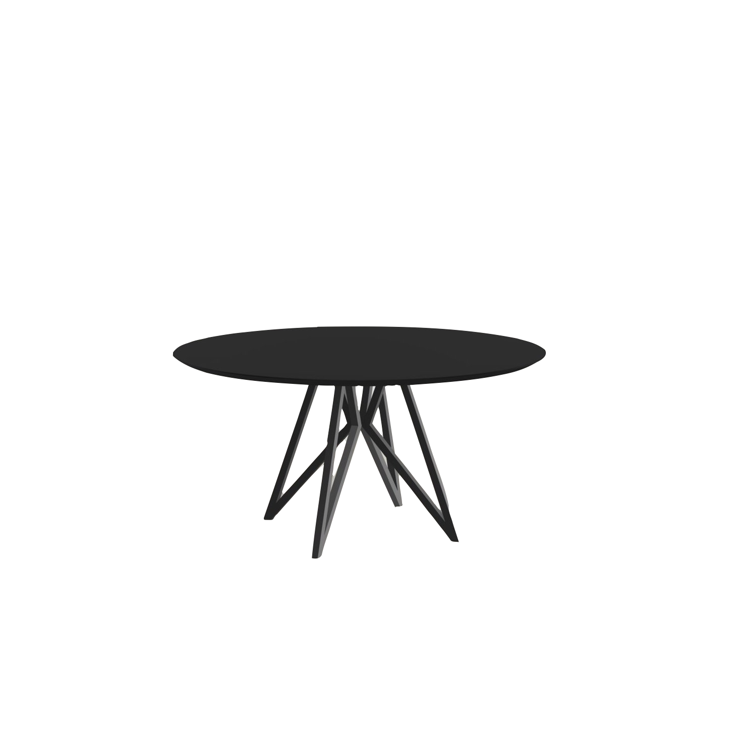 Studio HENK tafel Butterfly Rond Quadpod - zwart frame, HPL Fenix nero ingo ⌀130 | HPL Fenix Nero Ingo | Verjongde Rand | Frame Zwart