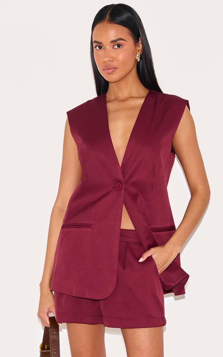 Rouge Bordeaux Short Tissé Ajusté Premium