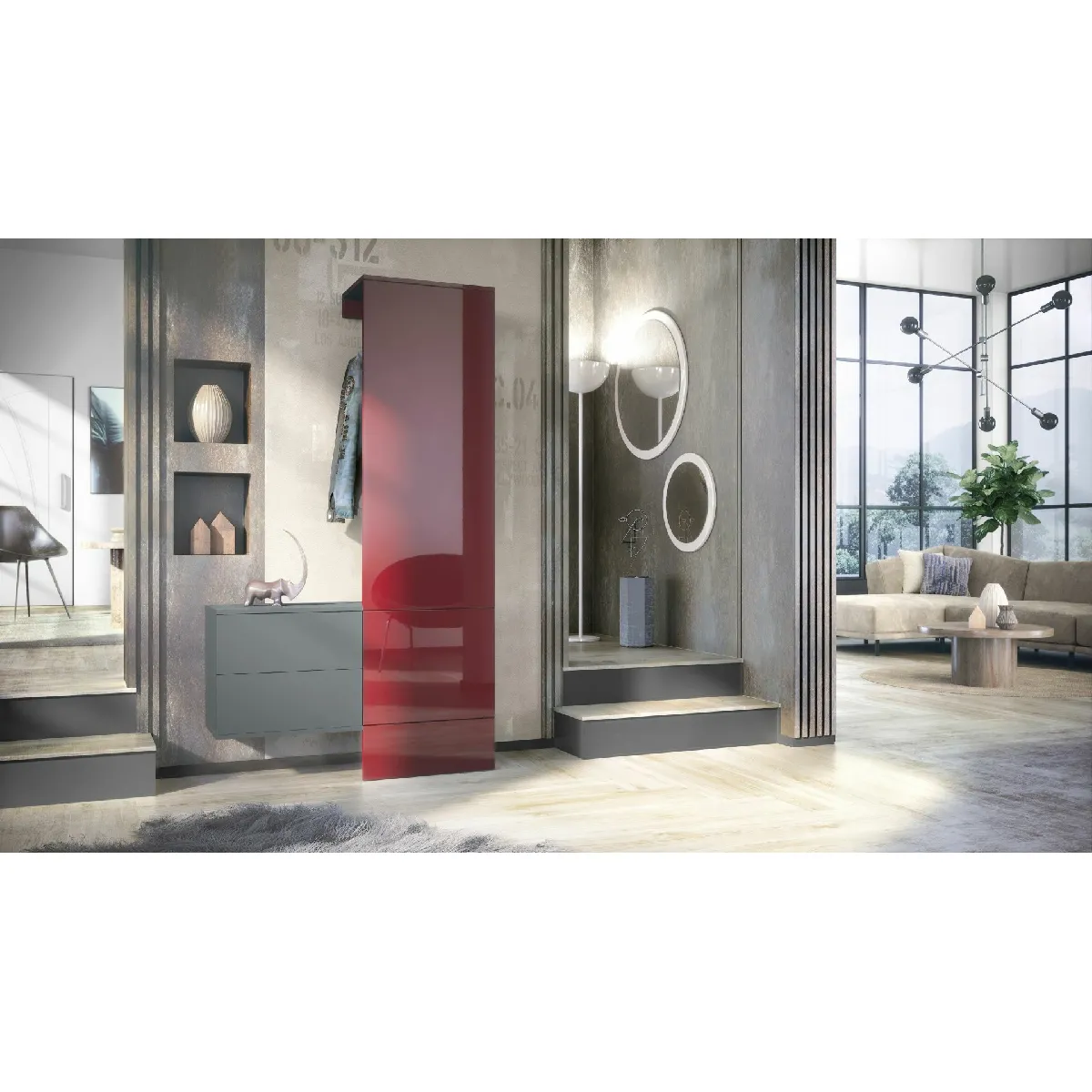MPC vestiaire Gris et Bordeaux laqué 105 x 193 x 35 cm