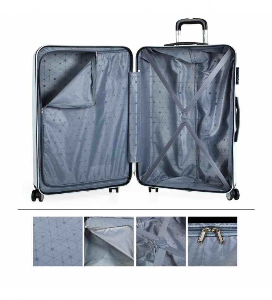 Mala rígida grande ITACA XL com 4 rodas T71670 branca - 77x48x29cm -
