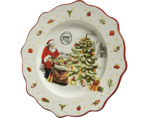 Dolomiet Santa bord 22 cm groen rood wit