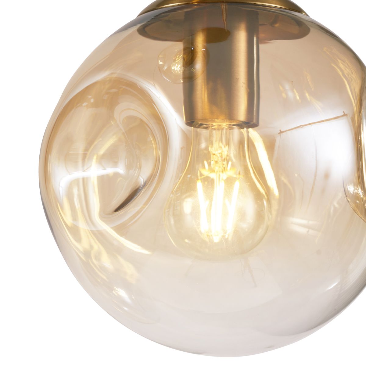 Art deco hanglamp messing met amber glas 3-lichts - Douglass