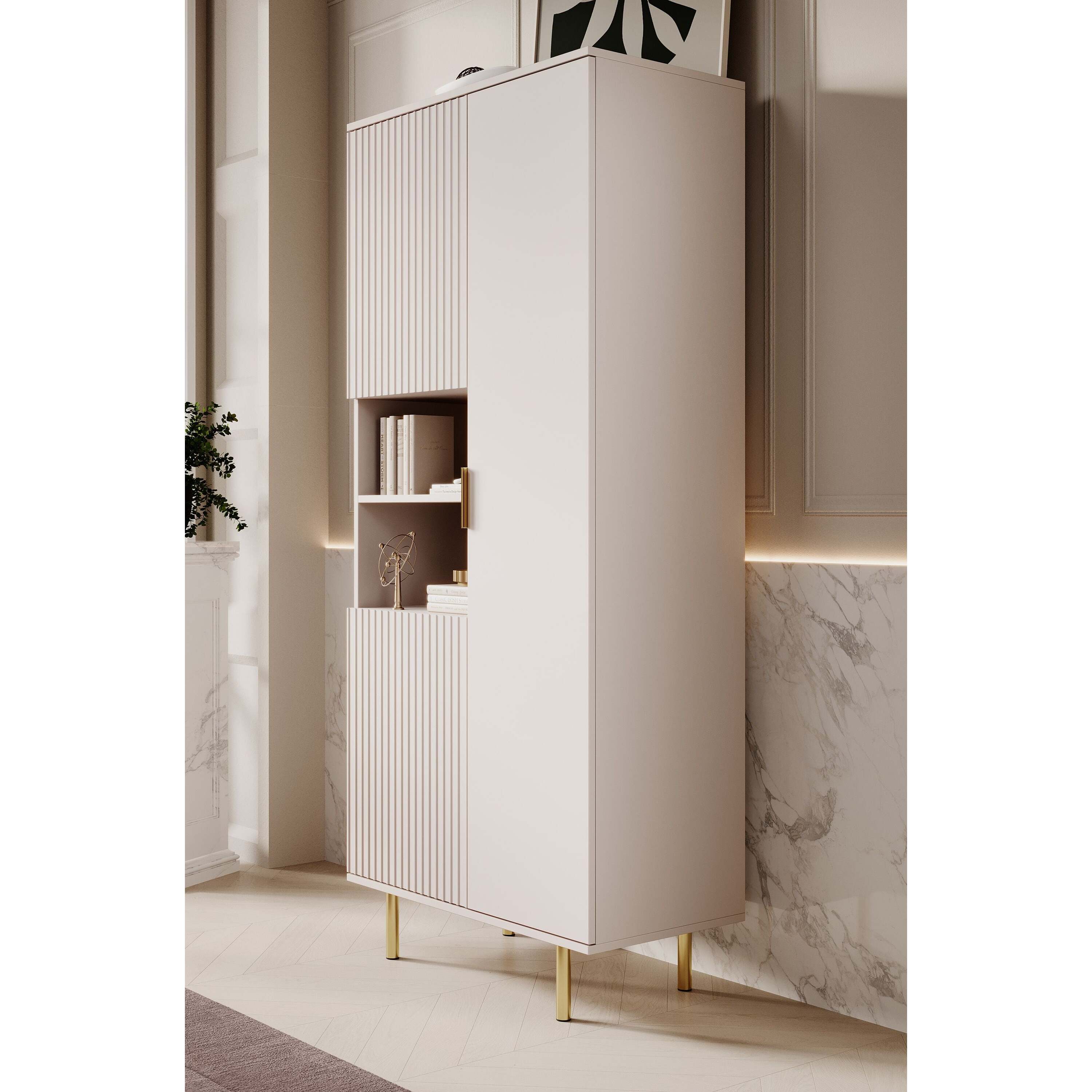 Meubella - Vitrinekast Nicola - Beige - 80 cm