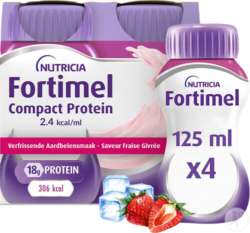 Fortimel Compact Protein 2.4kcal Saveur Fraise Givree Complément Nutritionnel Dénutrition 4x125ml
