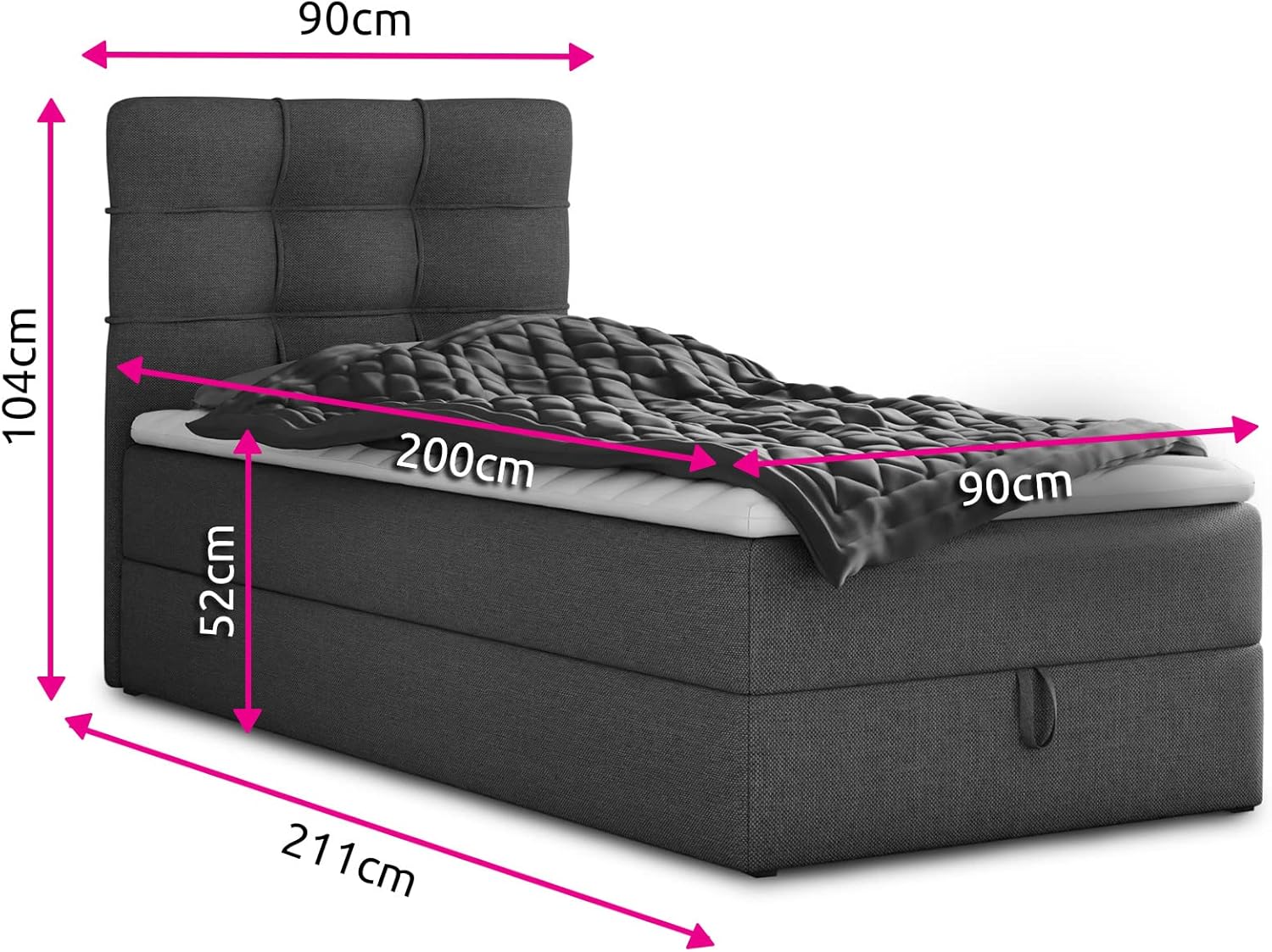 Sofnet Boxspringbett Best Mini mit Bettkasten und Matratzentopper - Einzelbett mit Bonell-Matratze und Topper, Polsterbett, Bett, Schlafzimmer (90 x 200 cm, Blau (Vidar 83))