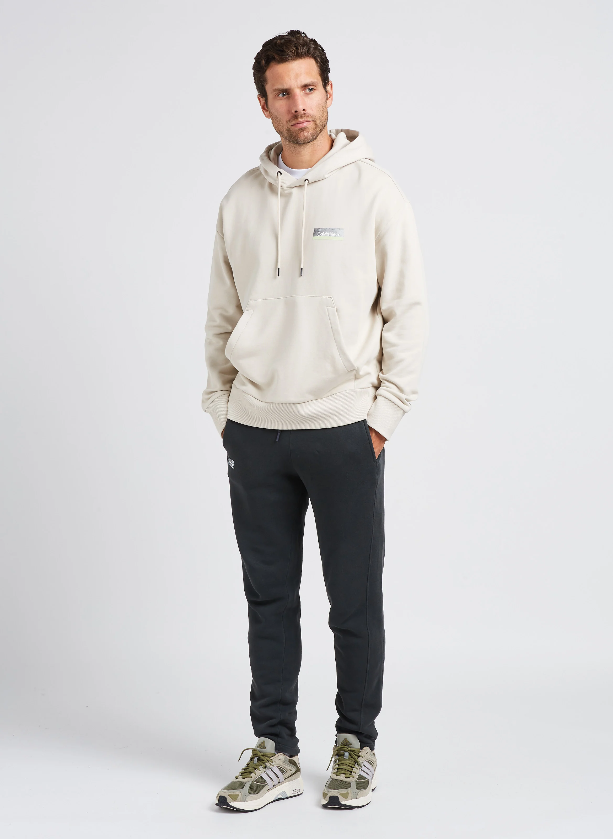 Sweat à capuche sérigraphié en coton | Beige