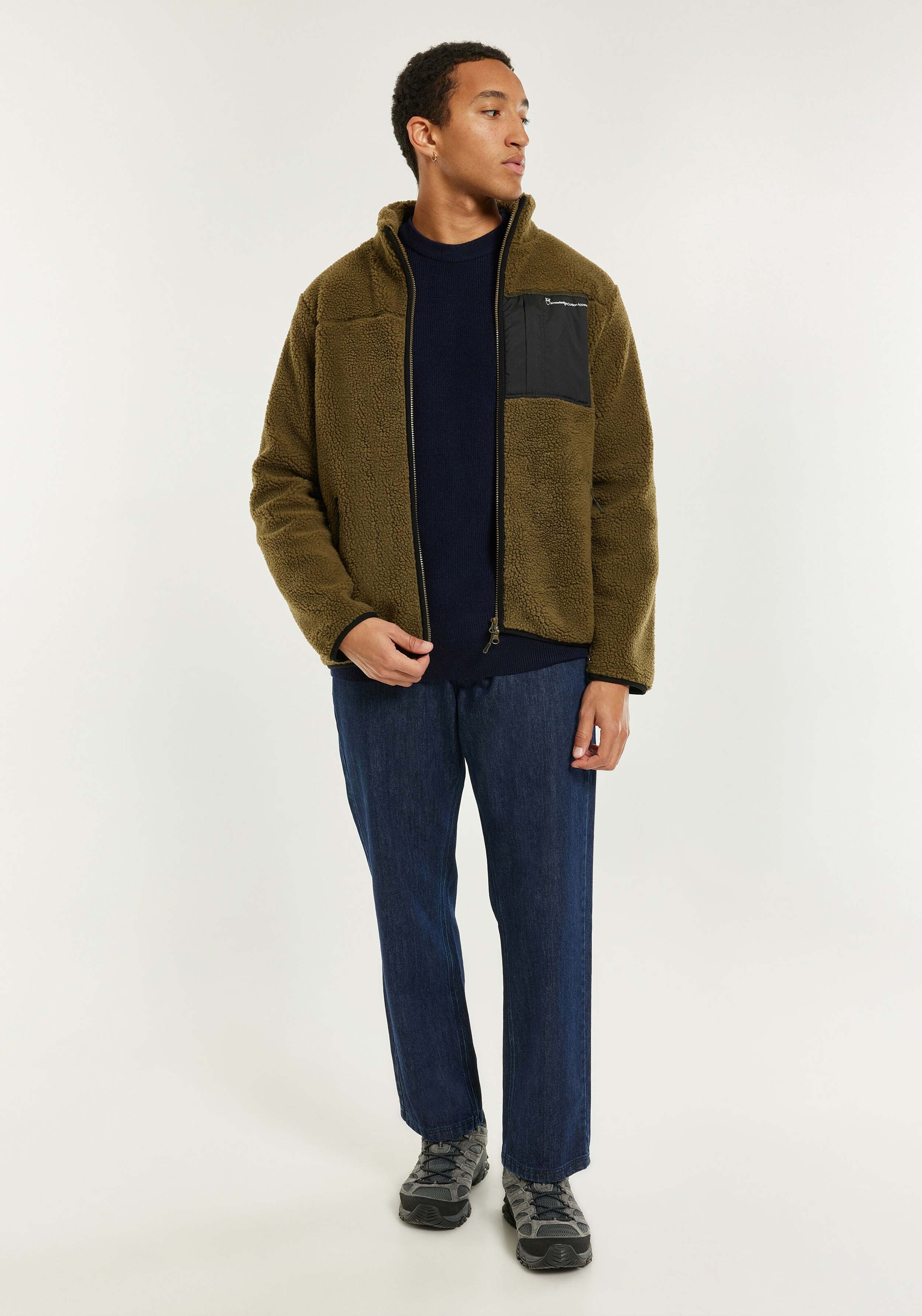 Knowledge Cotton Apparel Fleecejacke Teddy Zip Sweat Dark Olive