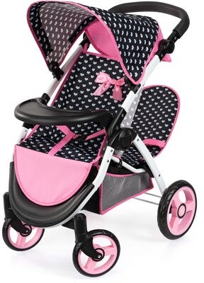 Bayer Design Twin Star Tvillingdukkevogn, Svart/Rosa